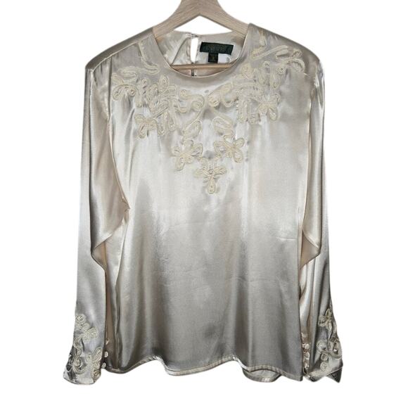 Robinson's Ivory Silk Satin Embroidered Blouse 16 Luxurious Career Wear 0323 - Picture 1 of 7